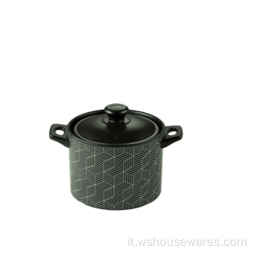 Piatto di casseruola in ceramica nera con coperchio